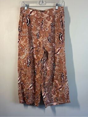 Tahari Rust Floral Linen Wide Leg Pants Size L